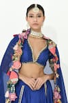 Rishi and Vibhuti_Blue Raw Silk Embroidery Mirror Plunge V Neck Starstruck Shine Lehenga Set _Online_at_Aza_Fashions