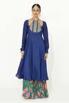 Buy_Rishi and Vibhuti_Blue Chanderi Embroidery Mirror Halter Retro Edge Yoke Anarkali And Sharara Set _at_Aza_Fashions