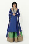 Buy_Rishi and Vibhuti_Blue Chanderi Embroidery Mirror Halter Neck Indie Anarkali Skirt Set _at_Aza_Fashions