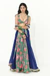 Buy_Rishi and Vibhuti_Green Crepe Printed Florette Sweetheart Neck Boho Lehenga Set _at_Aza_Fashions