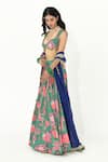 Buy_Rishi and Vibhuti_Green Crepe Printed Florette Sweetheart Neck Boho Lehenga Set _Online_at_Aza_Fashions