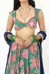 Shop_Rishi and Vibhuti_Green Crepe Printed Florette Sweetheart Neck Boho Lehenga Set _Online_at_Aza_Fashions