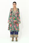 Buy_Rishi and Vibhuti_Green Crepe Printed Bloom Blunt V Neck Kurta And Pant Set _at_Aza_Fashions