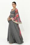 Rishi and Vibhuti_Grey Georgette Print Grapefruit Cape Open Neck Glaze And Anarkali Set _Online_at_Aza_Fashions