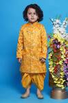 Buy_Little Bansi_Yellow Sherwani Mulberry Silk Embroidered Floral Set _at_Aza_Fashions