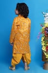 Shop_Little Bansi_Yellow Sherwani Mulberry Silk Embroidered Floral Set _at_Aza_Fashions