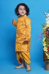 Buy_Little Bansi_Yellow Sherwani Mulberry Silk Embroidered Floral Set 