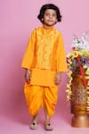 Buy_Little Bansi_Yellow Bundi Mulberry Silk Embroidered Floral Kurta Set With _at_Aza_Fashions