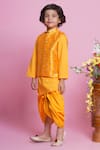 Shop_Little Bansi_Yellow Bundi Mulberry Silk Embroidered Floral Kurta Set With _Online_at_Aza_Fashions