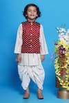 Buy_Little Bansi_Cream Bundi Mulberry Silk Embroidered Floral Stripe Kurta Set With _at_Aza_Fashions