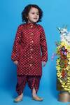 Buy_Little Bansi_Maroon Sherwani Mulberry Silk Embroidered Flower With Dhoti Pant _at_Aza_Fashions