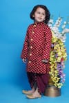 Buy_Little Bansi_Maroon Sherwani Mulberry Silk Embroidered Flower With Dhoti Pant _Online_at_Aza_Fashions