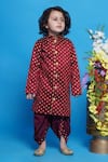 Shop_Little Bansi_Maroon Sherwani Mulberry Silk Embroidered Flower With Dhoti Pant _Online_at_Aza_Fashions