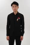 Shop_House of KOA_Black Crepe Embroidered Thread Classic Romance Shirt _Online_at_Aza_Fashions