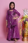 Buy_Little Bansi_Purple Kurta And Sharara Cotton Lurex Embroidered Abstract Ghungroo Set _at_Aza_Fashions