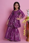 Shop_Little Bansi_Purple Kurta And Sharara Cotton Lurex Embroidered Abstract Ghungroo Set _Online_at_Aza_Fashions