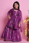 Little Bansi_Purple Kurta And Sharara Cotton Lurex Embroidered Abstract Ghungroo Set _at_Aza_Fashions