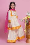 Buy_Little Bansi_Cream Cotton Embroidered Floral Kurta Sharara Set _at_Aza_Fashions