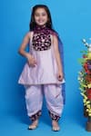 Buy_Little Bansi_Purple Kurta Chanderi Silk Embroidered Floral Salwar Set _at_Aza_Fashions