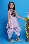 Little Bansi_Purple Kurta Chanderi Silk Embroidered Floral Salwar Set _Online_at_Aza_Fashions