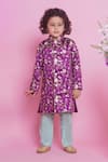 Buy_Little Bansi_Purple Sherwani Mulberry Silk Embroidered Floral With Pyjama _at_Aza_Fashions