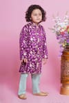 Buy_Little Bansi_Purple Sherwani Mulberry Silk Embroidered Floral With Pyjama _Online_at_Aza_Fashions