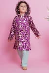 Shop_Little Bansi_Purple Sherwani Mulberry Silk Embroidered Floral With Pyjama _Online_at_Aza_Fashions