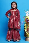 Buy_Little Bansi_Maroon Cotton Embroidered Abstract Kurta Sharara Set _at_Aza_Fashions