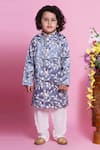 Buy_Little Bansi_Grey Sherwani Mulberry Silk Embroidered Leaf With Pyjama _at_Aza_Fashions