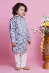 Buy_Little Bansi_Grey Sherwani Mulberry Silk Embroidered Leaf With Pyjama _Online_at_Aza_Fashions