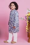 Shop_Little Bansi_Grey Sherwani Mulberry Silk Embroidered Leaf With Pyjama _Online_at_Aza_Fashions