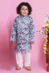 Buy_Little Bansi_Grey Sherwani Mulberry Silk Embroidered Leaf With Pyjama 