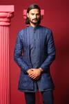 Amrit Dawani_Blue Jacket Raw Silk Embroidered Beads Luxe Kurta Set _Online_at_Aza_Fashions