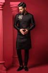 Buy_Amrit Dawani_Black Kurta Modal Silk Embellished Silver With Trouser _at_Aza_Fashions