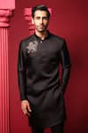 Amrit Dawani_Black Kurta Modal Silk Embellished Silver With Trouser _Online_at_Aza_Fashions