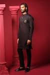 Buy_Amrit Dawani_Black Cotton Satin, Polyester Zari Embellished Kurta With Trouser _at_Aza_Fashions
