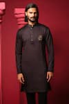 Amrit Dawani_Black Cotton Satin, Polyester Zari Embellished Kurta With Trouser _Online_at_Aza_Fashions