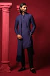 Buy_Amrit Dawani_Blue Trouser Japanese Polyester Embroidered Cutpipes Kurta Set With Stole _at_Aza_Fashions