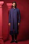 Amrit Dawani_Blue Trouser Japanese Polyester Embroidered Cutpipes Kurta Set With Stole _Online_at_Aza_Fashions