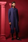 Buy_Amrit Dawani_Blue Trouser Japanese Polyester Embroidered Cutpipes Kurta Set With Stole _Online_at_Aza_Fashions