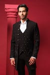 Amrit Dawani_Black Shirt Cotton Embroidered Peacock Pant Set With Jacket _at_Aza_Fashions