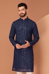 Kasbah_Blue Georgette Embroidered Chikankari Sequin Kurta _Online_at_Aza_Fashions