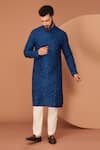 Buy_Kasbah_Blue Silk Embroidered Thread Abstract Kurta _at_Aza_Fashions