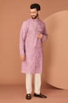 Buy_Kasbah_Purple Silk Embroidered Thread Abstract Pattern Kurta _at_Aza_Fashions