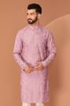 Kasbah_Purple Silk Embroidered Thread Abstract Pattern Kurta _Online_at_Aza_Fashions