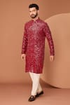 Buy_Kasbah_Red Georgette Embroidered Sequin Abstract Floral Kurta _at_Aza_Fashions