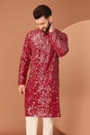 Kasbah_Red Georgette Embroidered Sequin Abstract Floral Kurta _Online_at_Aza_Fashions