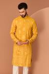 Kasbah_Yellow Silk Embroidered Thread Ethnic Motif Kurta _Online_at_Aza_Fashions