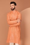 Kasbah_Orange Georgette Embroidery Mirror Straight Kurta _Online_at_Aza_Fashions