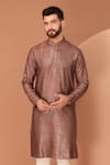 Kasbah_Brown Silk Embroidery Chevron Kurta _Online_at_Aza_Fashions